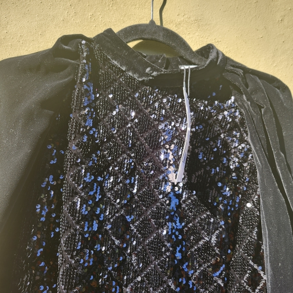 Zara Black Sequin Long Sleeve Dress - Picture 8 of 15
